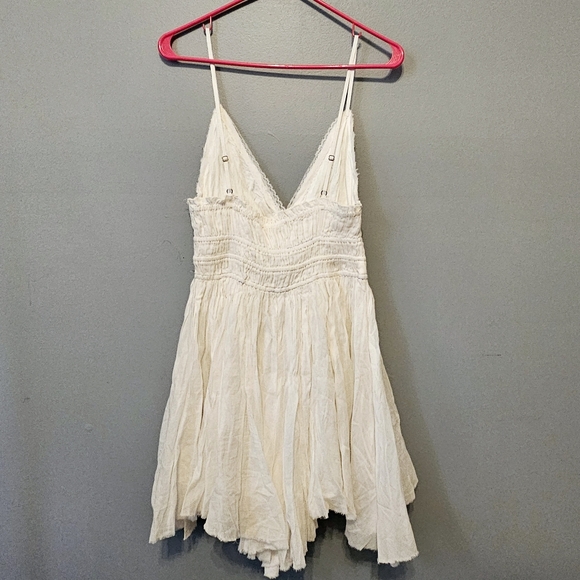 Free People FP One Delia White asymmetrical raw hem Mini Dress large L - Picture 5 of 8